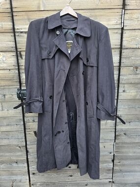 Vintage J.D. Christopher Men's Black Trench Coat Double Breasted All-Weather Ove